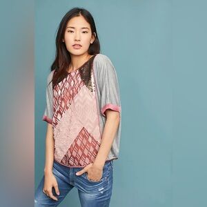 Tiny Anthropologie Boho Top Grey Pink Size S Dolman Sleeve Festival Artsy